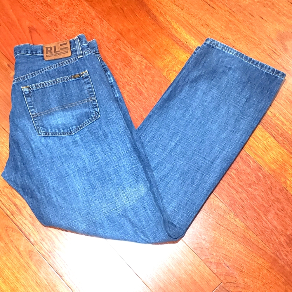 90s RL Polo Jeans Company Denim 32x32Like New...Real Leather Belt Loop